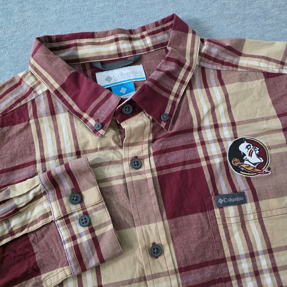 Columbia Mens Florida State Seminoles Plaid Button Down Shirt XL Garnet AM2100